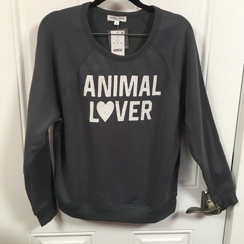 Grayson Threads Women Animal Lover Charcoal Black Graphic Sweatshirt NWT